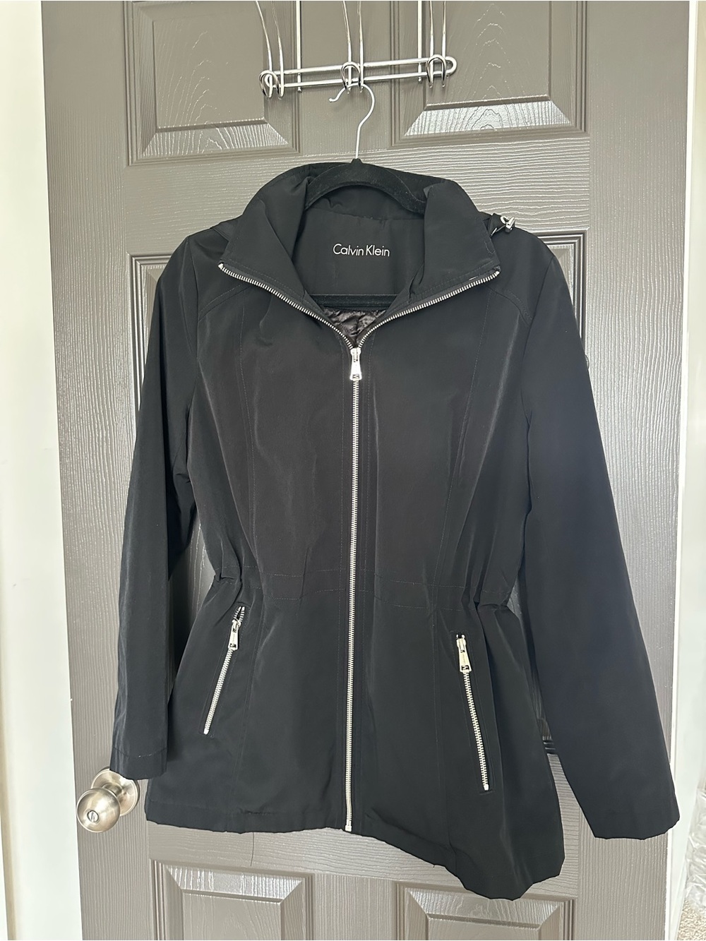 Calvin Klein Black Hooded Soft Shell Jacket Quilted Lining Size S